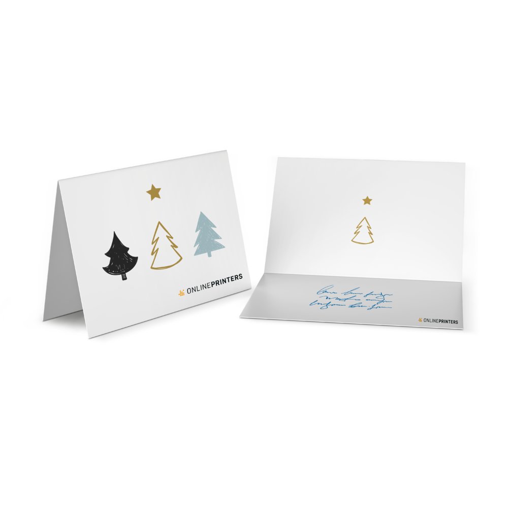 Set 12 Biglietti Di Natale Con Buste, Formato A6, Motivi Foresta E Cervo, Acquerello, Scritta 'Frohe Weihnachten' E 'Merry Christmas'