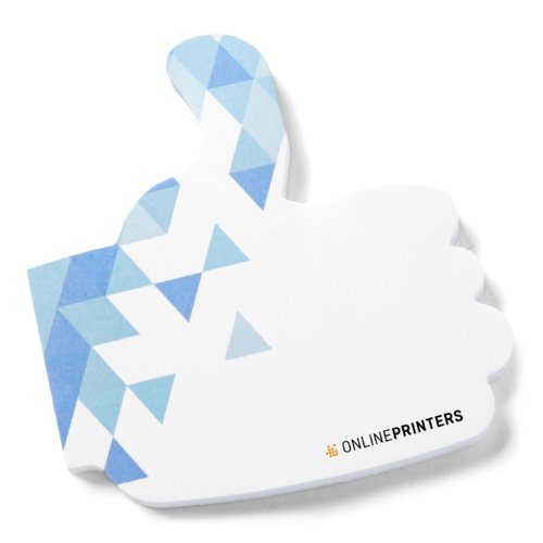 Blocco note adesivo bianco a forma di pollice per scrivere appunti.