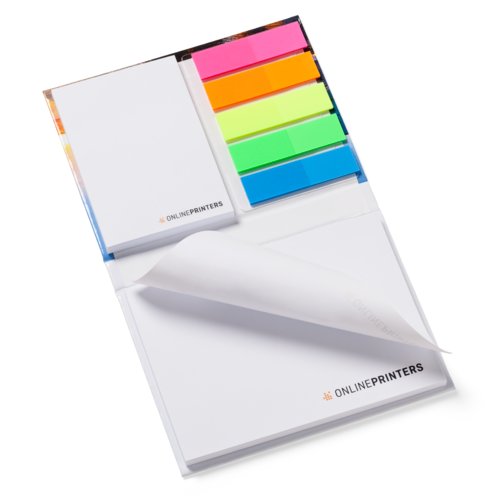 Set di post-it con blocco note e strisce adesive colorate.