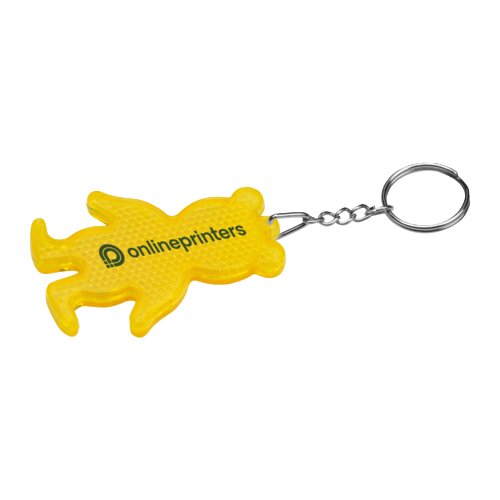 Portachiavi a forma di orso giallo in plastica con anello in metallo.