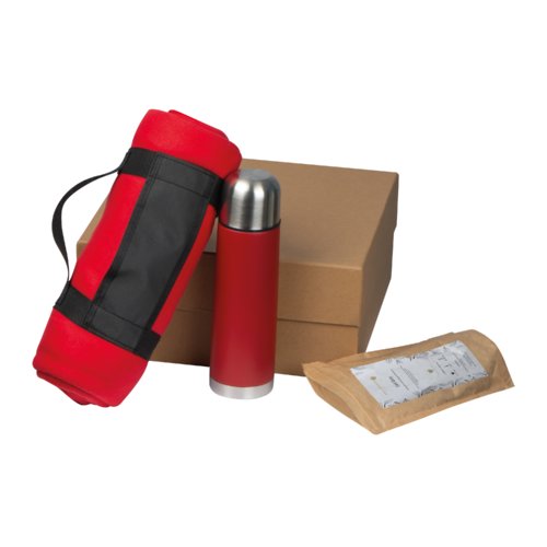 Set regalo t con thermos, confezione di t e coperta.