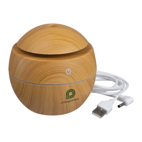 Umidificatore sferico color legno con cavo USB.