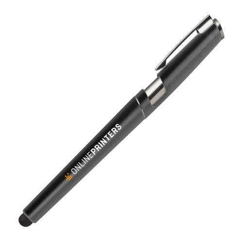 Roller in metallo scuro con funzione touch e clip.