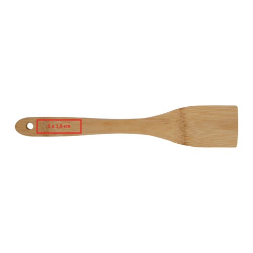 Cucchiaio da cucina in bamb di legno chiaro con foro per appenderlo.
