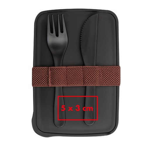 Porta pranzo nero in plastica con elastico.