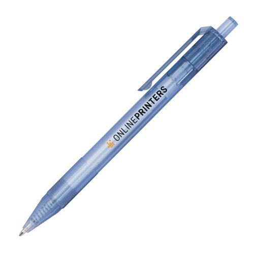 Penna a sfera riciclata blu con clip.