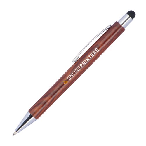 Penna a sfera in legno con funzione touch e clip.