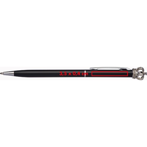 Penna a sfera in metallo nero con clip e corona.
