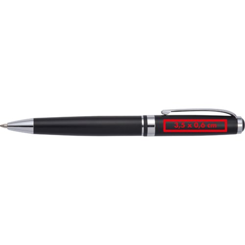 Penna a sfera in metallo nero con clip e pulsante.