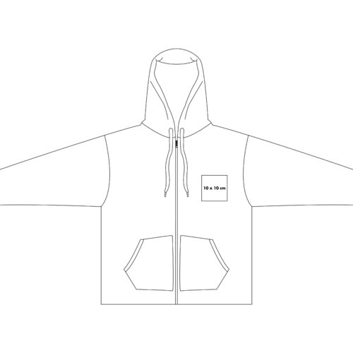 Felpa con cappuccio, zip integrale e tasche a marsupio.