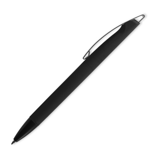 Penna a sfera nera con clip e pulsante.