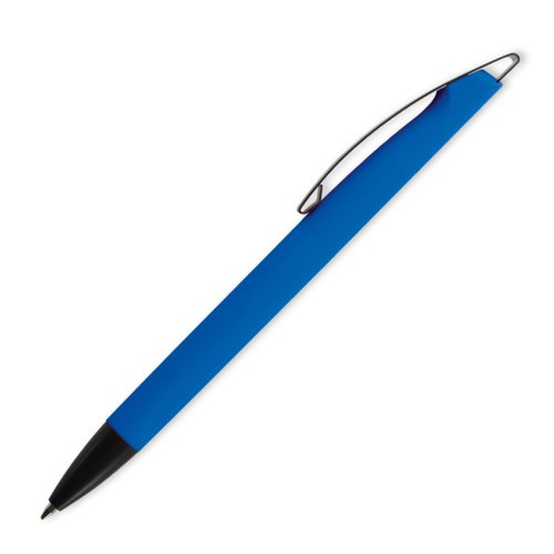 Penne a sfera in plastica blu con clip e pulsante.