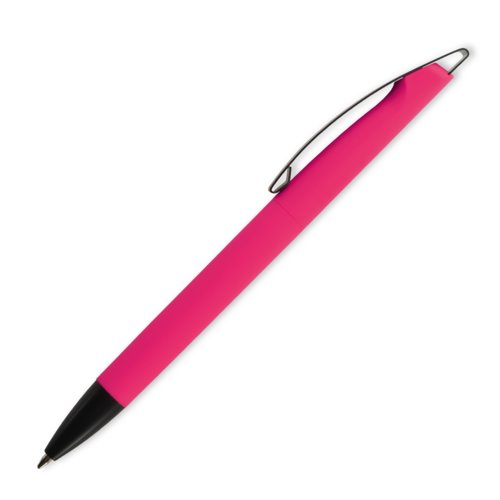 Penna a sfera rosa in plastica con clip.