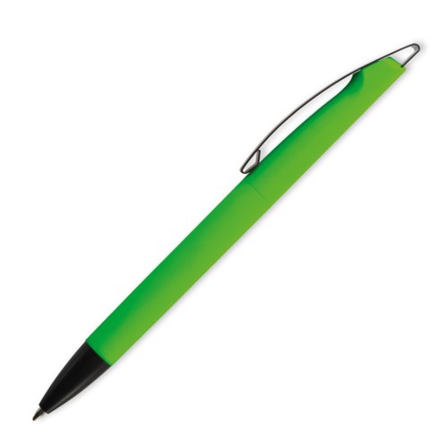 Penna a sfera in plastica verde mela con clip.
