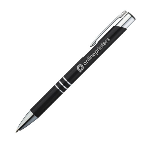 Set da scrittura in metallo nero con penna a sfera e custodia.