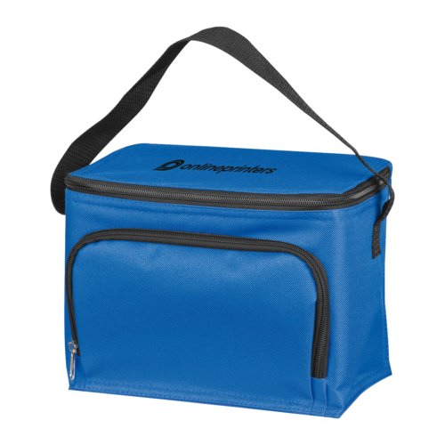 Borsa frigo blu con cerniera e maniglia.