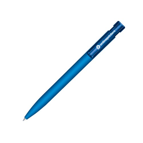 Penne a sfera blu con superficie morbida e meccanismo a scatto.