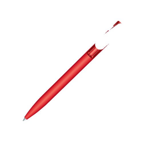 Penna a sfera rossa in plastica con meccanismo a scatto.