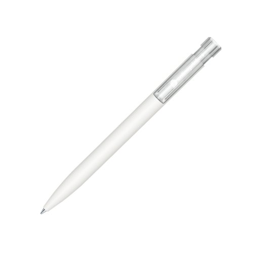 Penna a sfera bianca con superficie morbida e pulsante.
