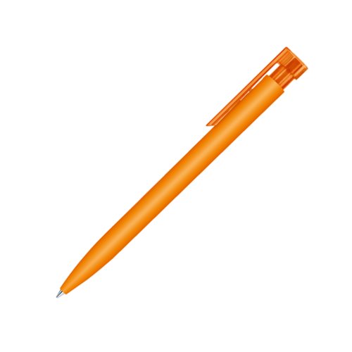 Penne a sfera arancione in plastica con meccanismo a scatto e clip.