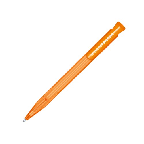 Penne a sfera arancione in plastica con meccanismo a scatto.