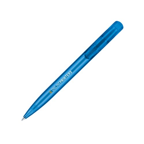 Penne a sfera in plastica blu con meccanismo a scatto.