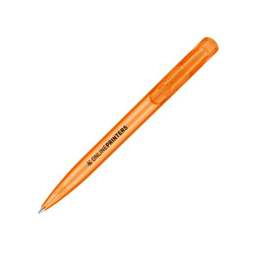 Penne a sfera arancione in plastica con meccanismo a pulsante.