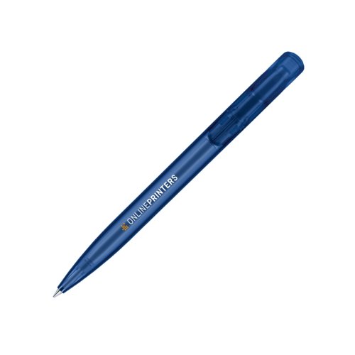 Penne a sfera in plastica blu scuro con pulsante.