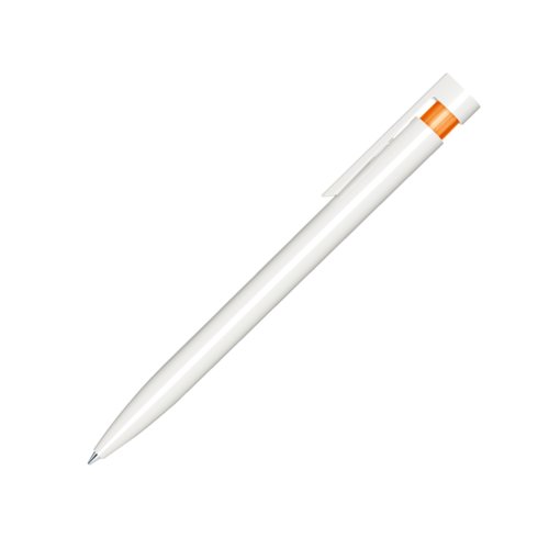 Penne a sfera arancione in plastica con finitura lucida e clip.