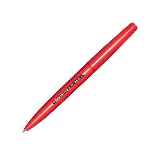 Penna a sfera rossa con meccanismo a rotazione e finitura lucida.