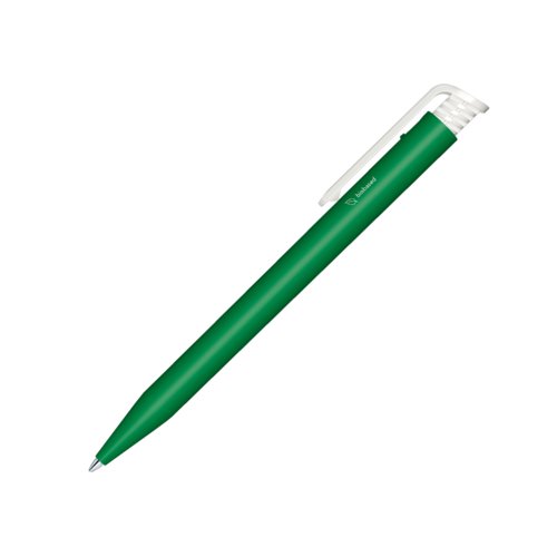 Penne a sfera verde in bioplastica con clip e pulsante.