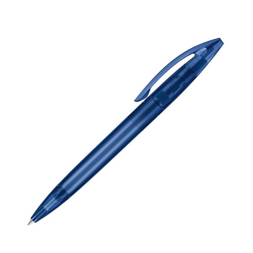 Penne a sfera a rotazione in plastica blu scuro con clip.