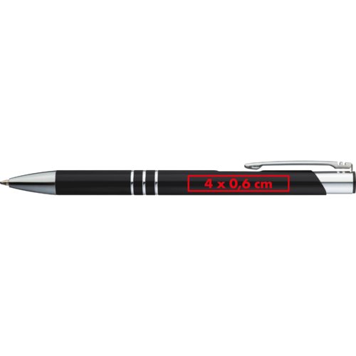Penna a sfera in metallo nero con clip.