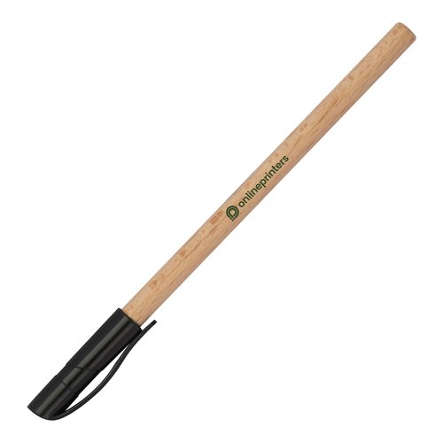 Penna a sfera in legno con punta nera e clip.