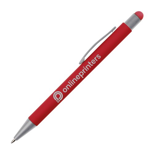 Penna touch rossa in plastica con clip e inchiostro.