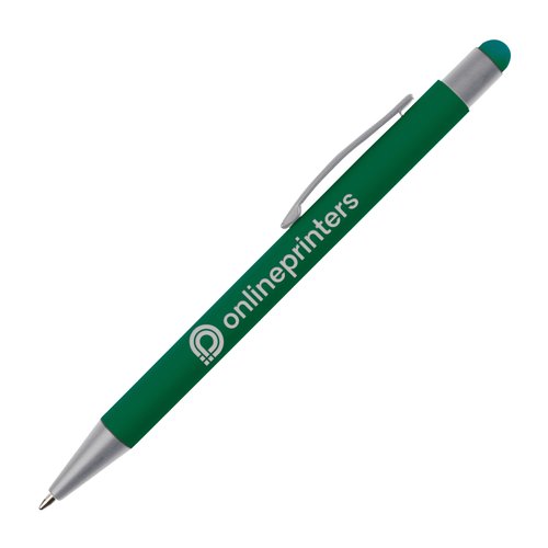 Penna a sfera touch verde con clip e punta stilo.