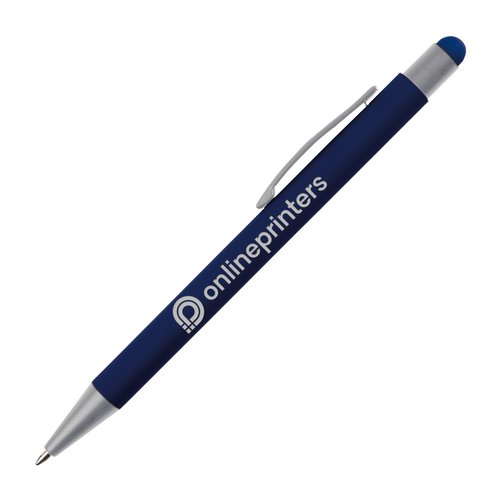 Penna a sfera touch blu scuro con clip.