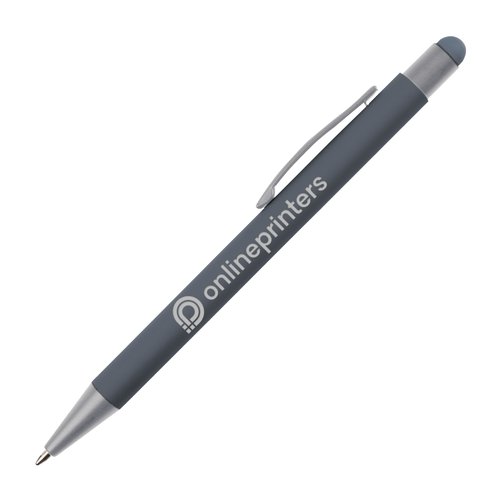 Penna a sfera grigia in metallo con touchpen e clip.