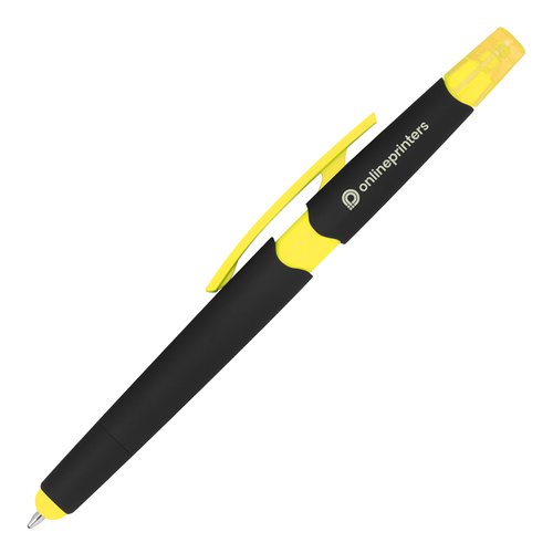 Penna a sfera in plastica gialla con funzione touch e clip.