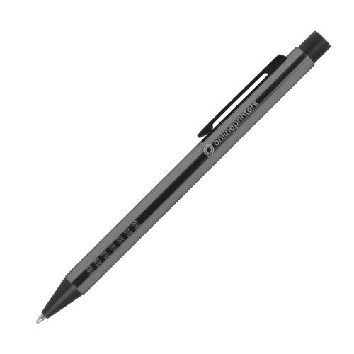 Penna a sfera in metallo antracite con motivo e clip.
