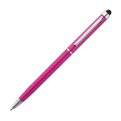 Penna a sfera rosa in metallo con funzione touch e clip.
