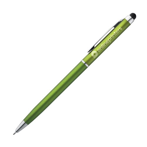 Penna a sfera in metallo verde mela con funzione touch e clip.