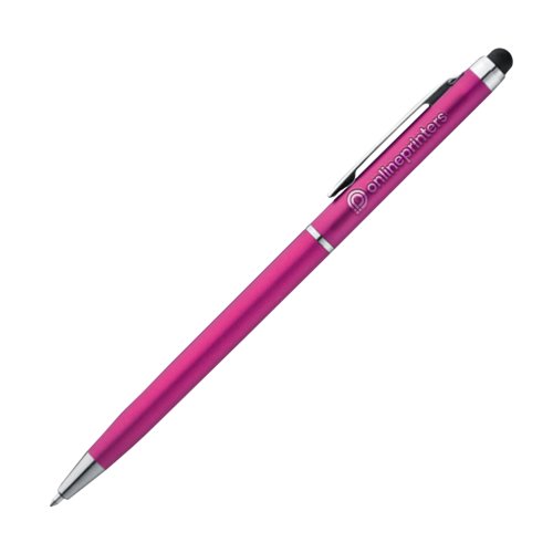 Penna a sfera in metallo rosa con funzione touch e clip.