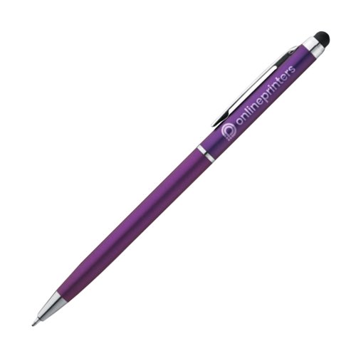 Penna a sfera in metallo viola con funzione touch e clip.