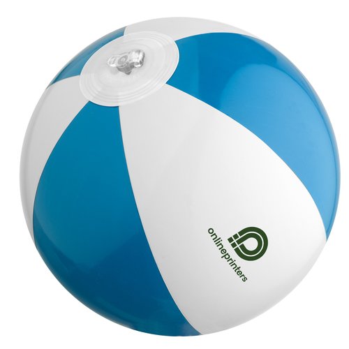 Palla da spiaggia blu in plastica con valvola gonfiabile.