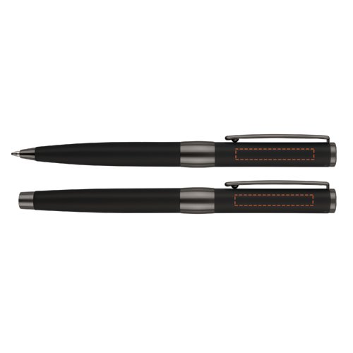 Set di penne nere con penna a sfera, penna stilografica e custodia.