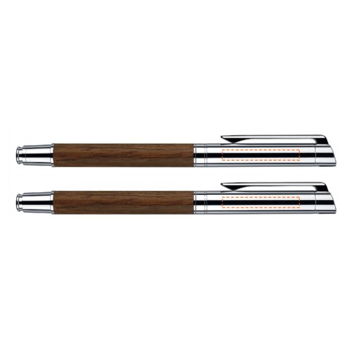 Set di penne color legno con penna a sfera, penna stilografica e custodia.