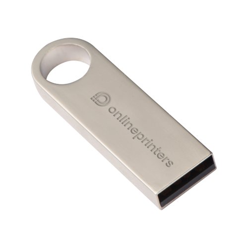 Chiavetta USB in metallo argentato con anello.