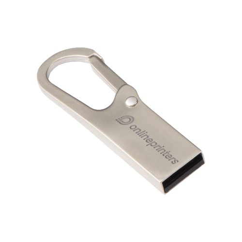 Chiavetta USB in metallo argentato con moschettone.