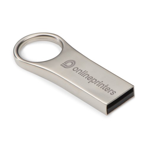 Chiavetta USB in metallo argentato con anello.